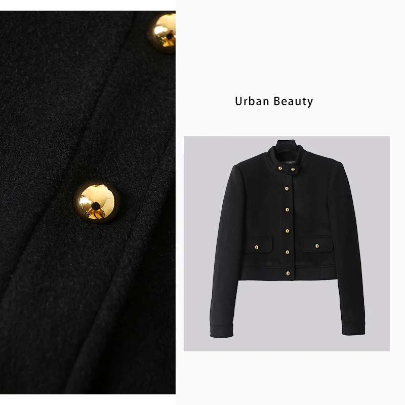 立领小香风秋冬季时尚短款外套气质轻奢百搭黑色修身法式DF6799
