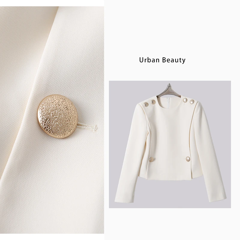 气质纽扣后背拉链上衣衬衫衬衣长袖白色时尚百搭女士法式DF6869