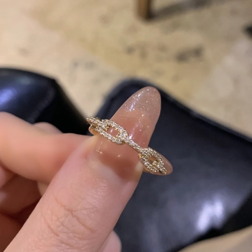 铜合金合成锆石戒指 新品链条可调节戒指时尚个性ins网红百搭精致