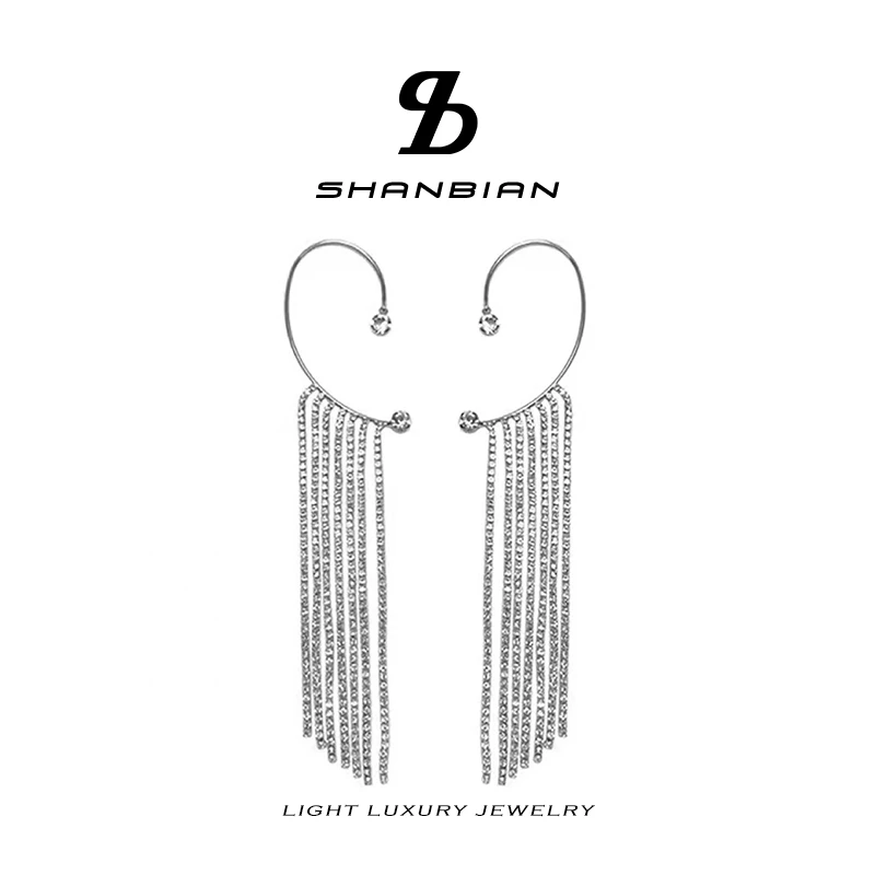合金合成锆石耳饰 欧美镶钻长款链条流苏耳挂一对877