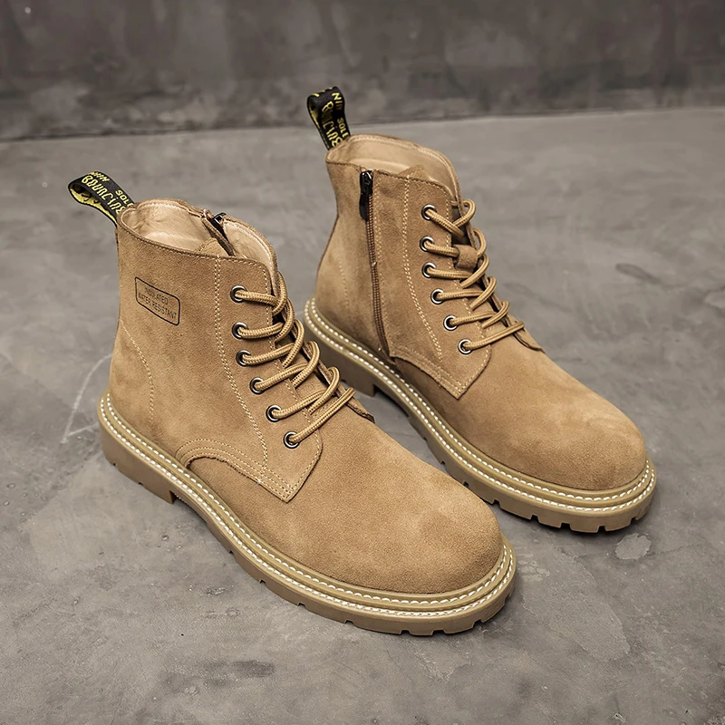 秋冬潮靴英伦风复古男士马丁靴时尚百搭高帮工装靴户外真皮大黄靴
