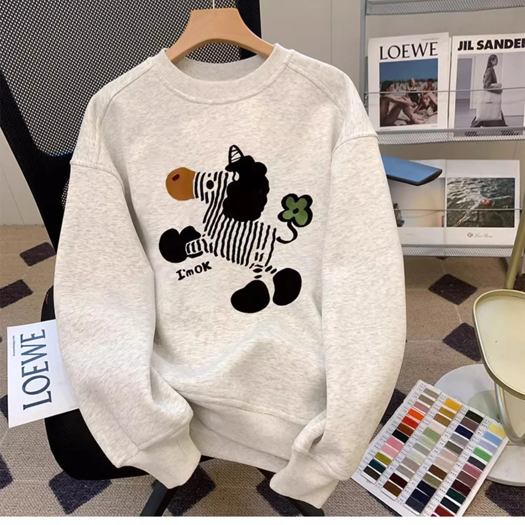 小众设计感彩色小马印花长袖卫衣2024早秋季软糯风时尚连帽上衣服