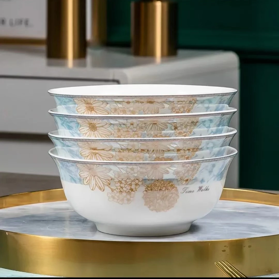 景1美好时光6英寸高脚面碗4个家用防烫汤碗沙拉碗大饭碗陶瓷餐具