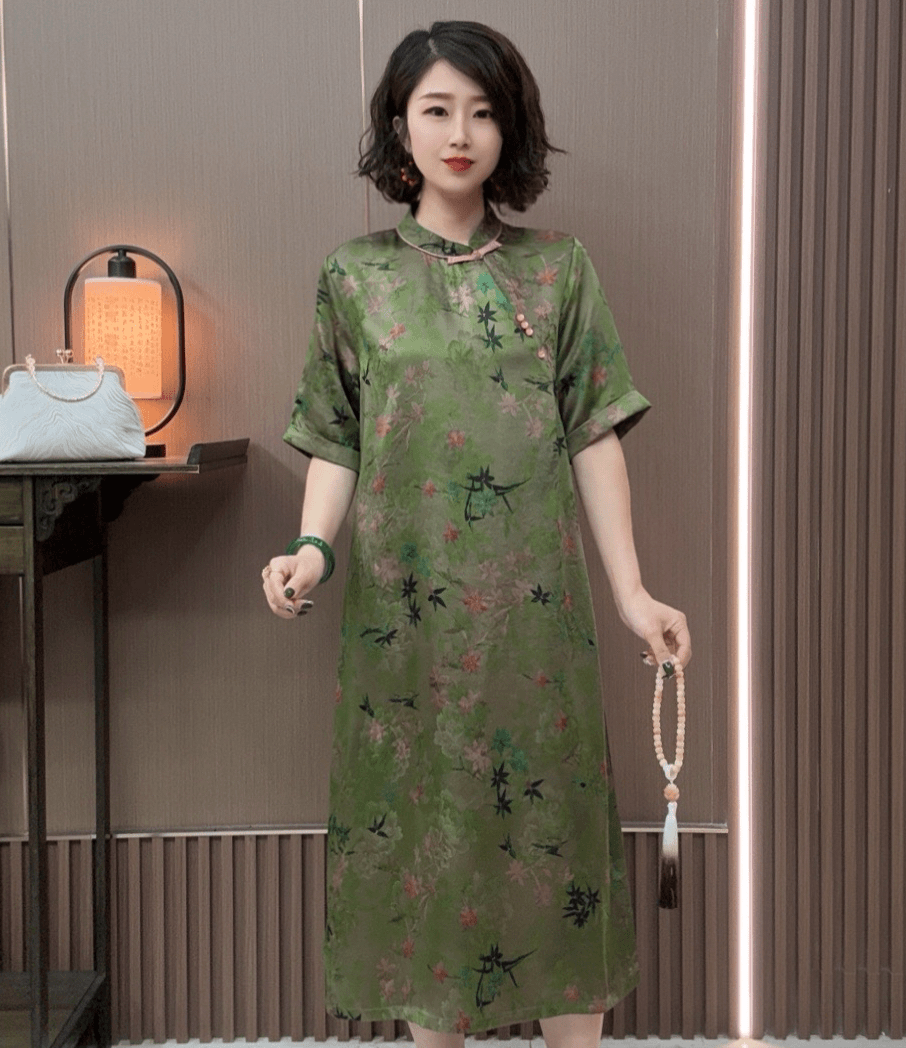 【不负韶华】夏季2024新款女装新中式    改良旗袍盘扣桑蚕丝连衣裙