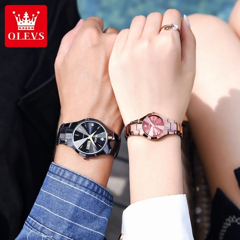 OLEVS/欧利时正品时尚钨钢情侣手表一对进口机芯超薄防水男女腕表