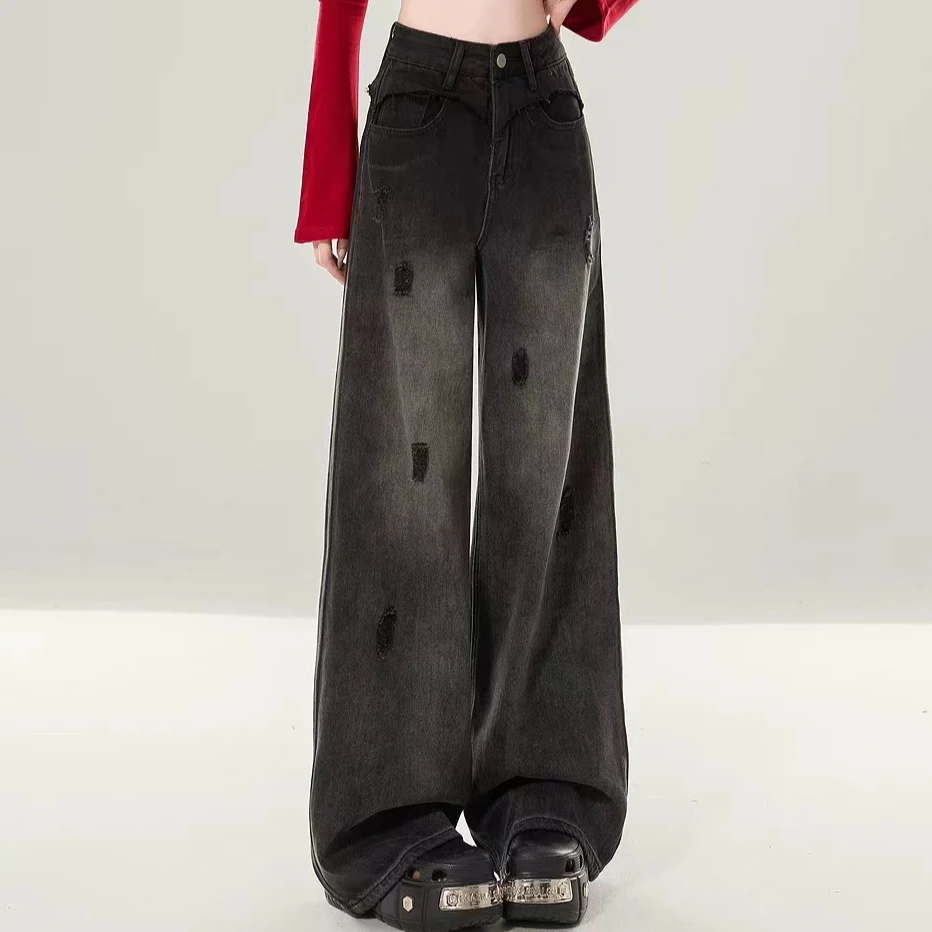 （香）（花子）2025高街阔腿牛仔裤女春夏季款小个子拖地裤