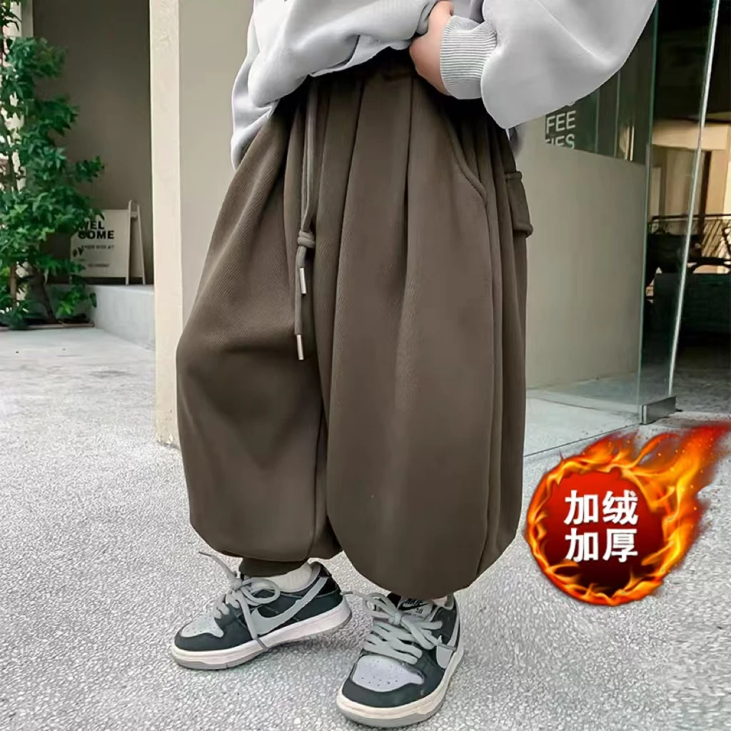 ｛新链接｝男童加绒裤子冬装新款儿童秋冬加绒宽松束脚裤冬季长裤潮
