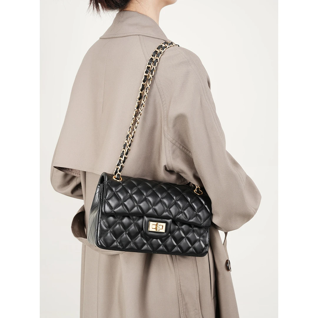 出门随身小包头层牛皮包包链条小香风时尚菱格包单肩斜挎女包真皮