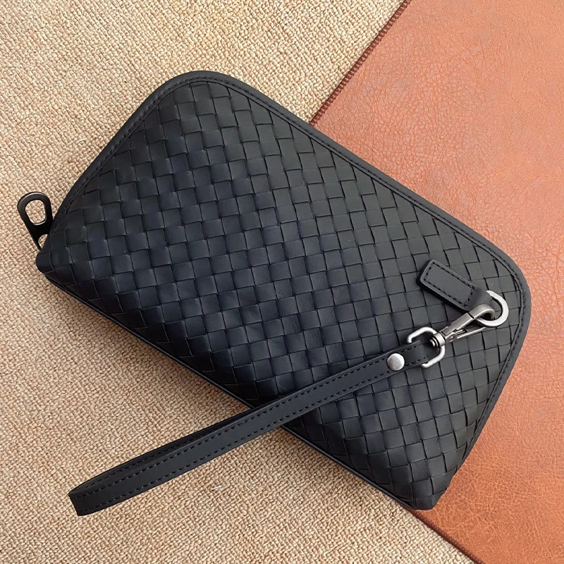 新款真皮手包时尚经典手工编织手腕男包头层打蜡牛皮大容量腋下包