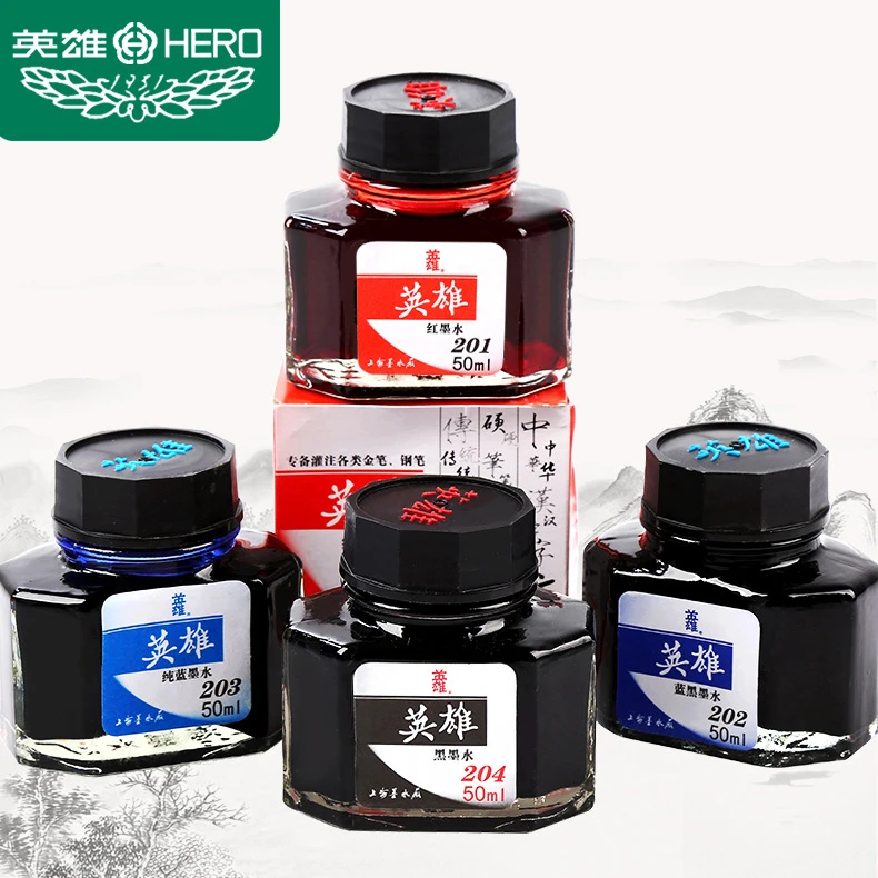 【钢笔墨水】英雄非碳素不堵笔红色蓝黑瓶装钢笔墨水书写加黑色墨水