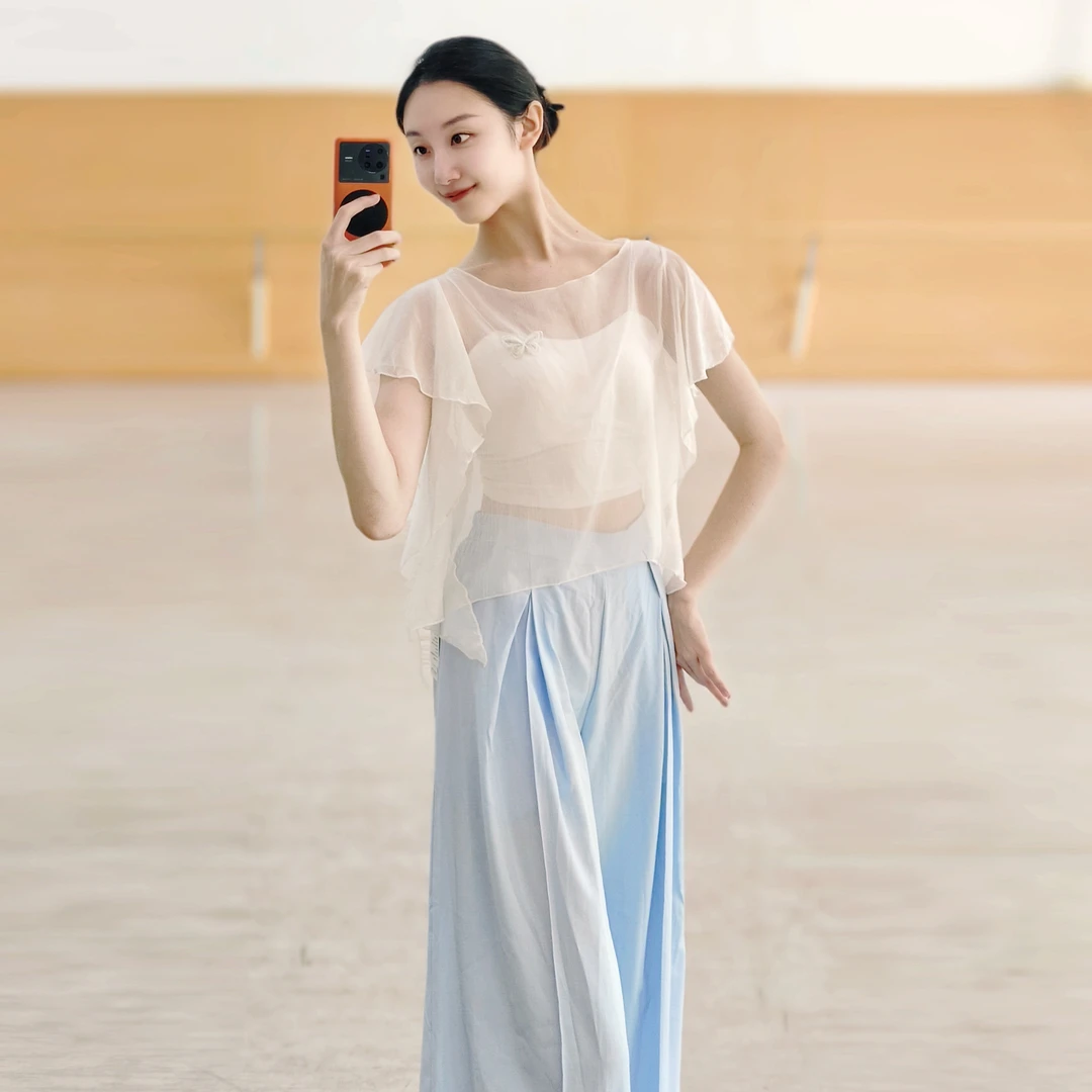 古典舞身韵飘逸仙气纱衣练功服中国舞成人形体舞蹈服装上衣汉唐风