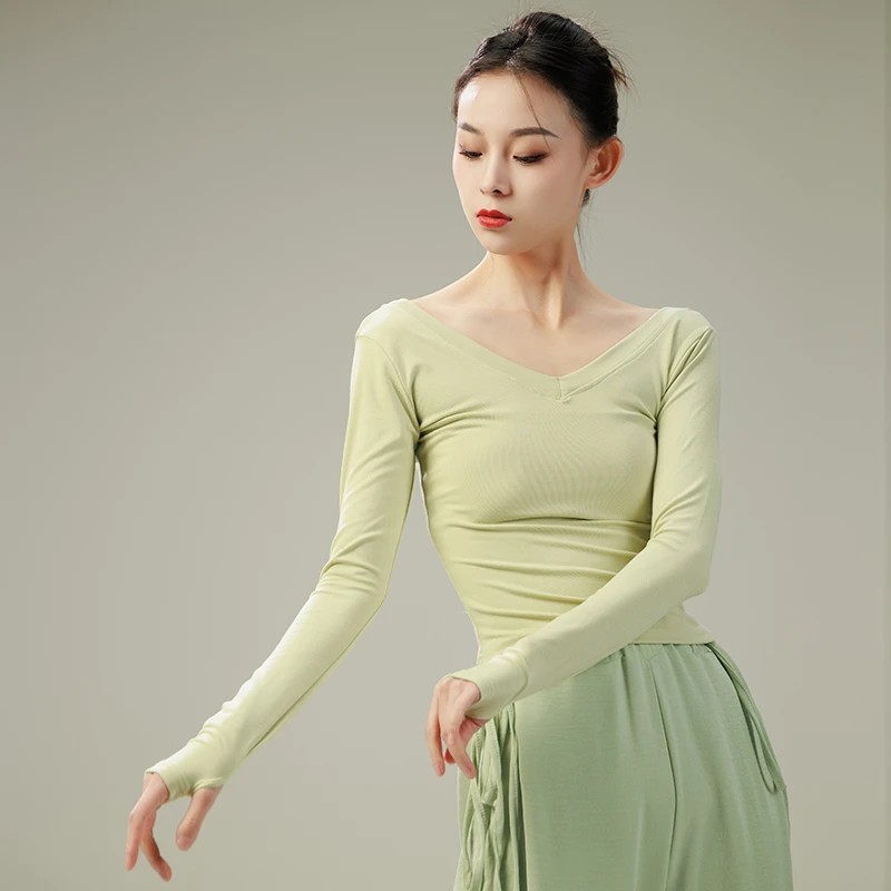 现代舞上衣专业舞蹈练功服夏套指两件套长袖紧身艺考体服古典舞服
