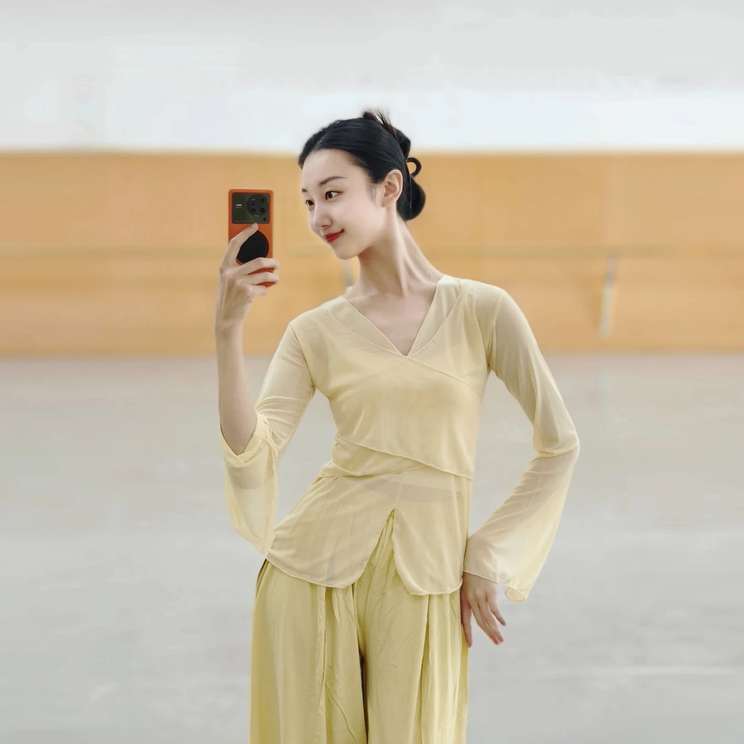 古典舞纱衣中国舞服装身韵形体服显瘦舞蹈上衣女民族舞练功服