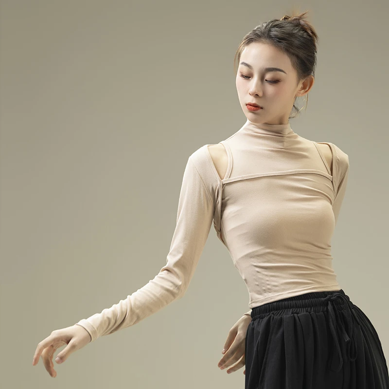 秋冬舞蹈练功服现代舞服装黑色艺考形体服女古典舞上衣芭蕾长袖