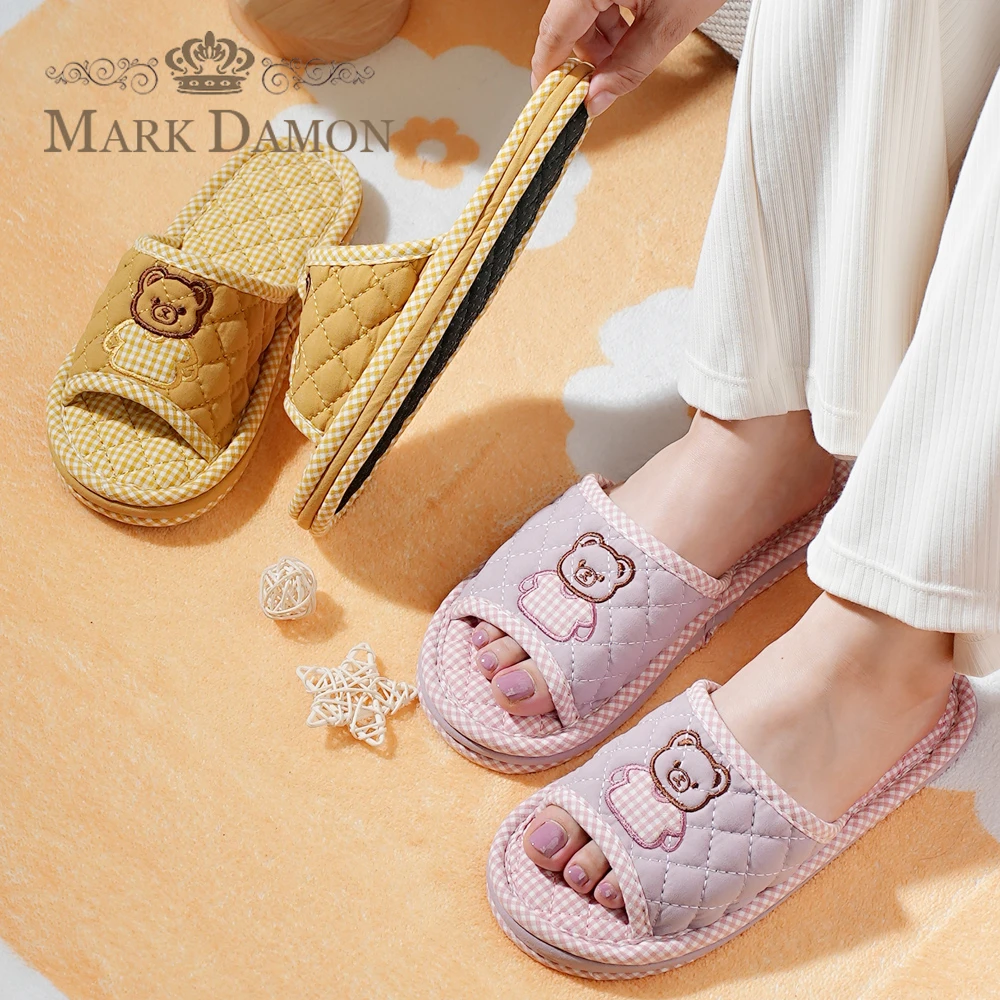 纯棉布艺居家地板专用静音加厚三层男女情侣亲子款家居室内拖鞋