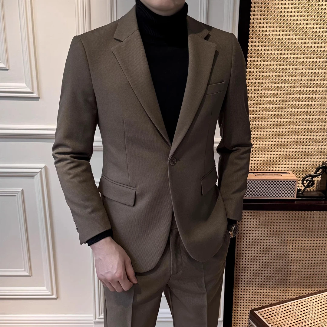 休闲商务西装正装高级男士套装西服新款高档两件装时尚痞帅外套