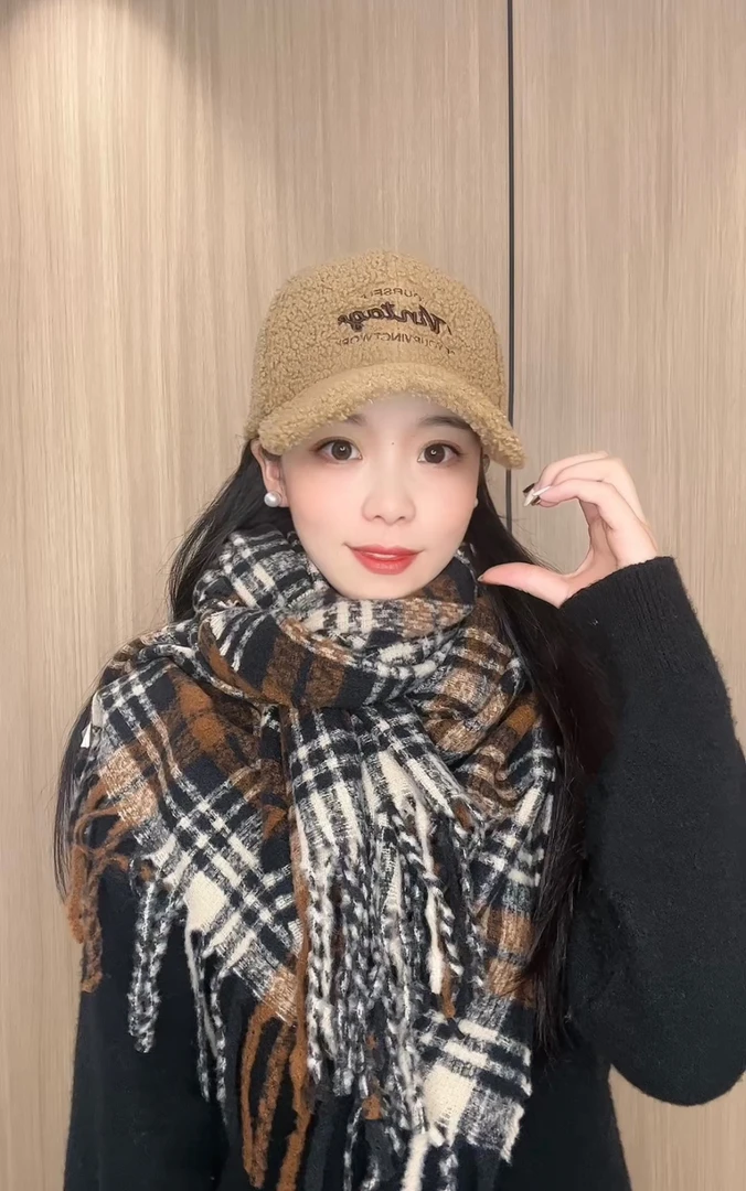 【围巾】秋冬氛围感格纹流苏围巾女柔软百搭披肩围脖冬季加大加长款