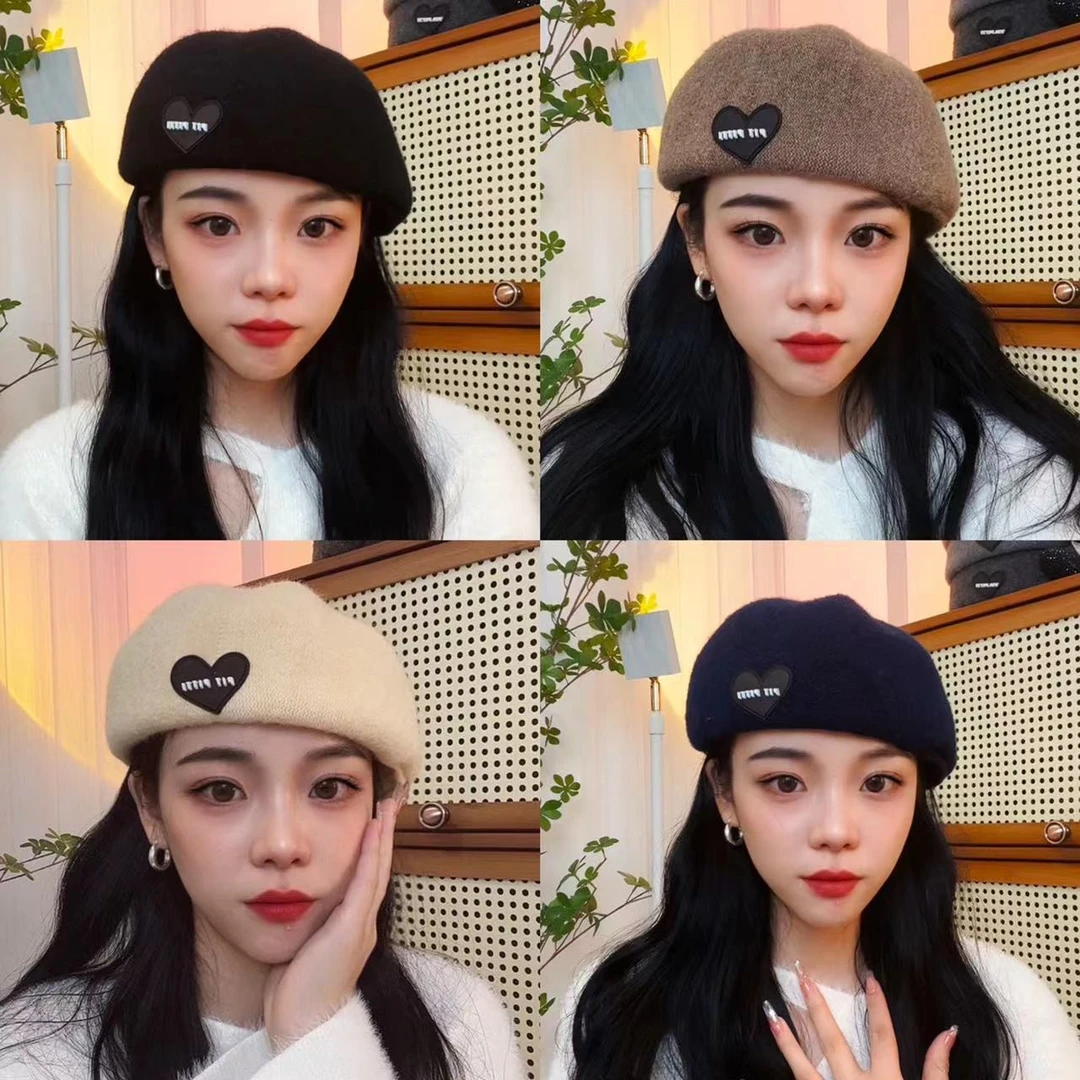 【高定】显脸小贝雷帽子女秋冬季时尚爱心贴标可反戴前进帽画家帽