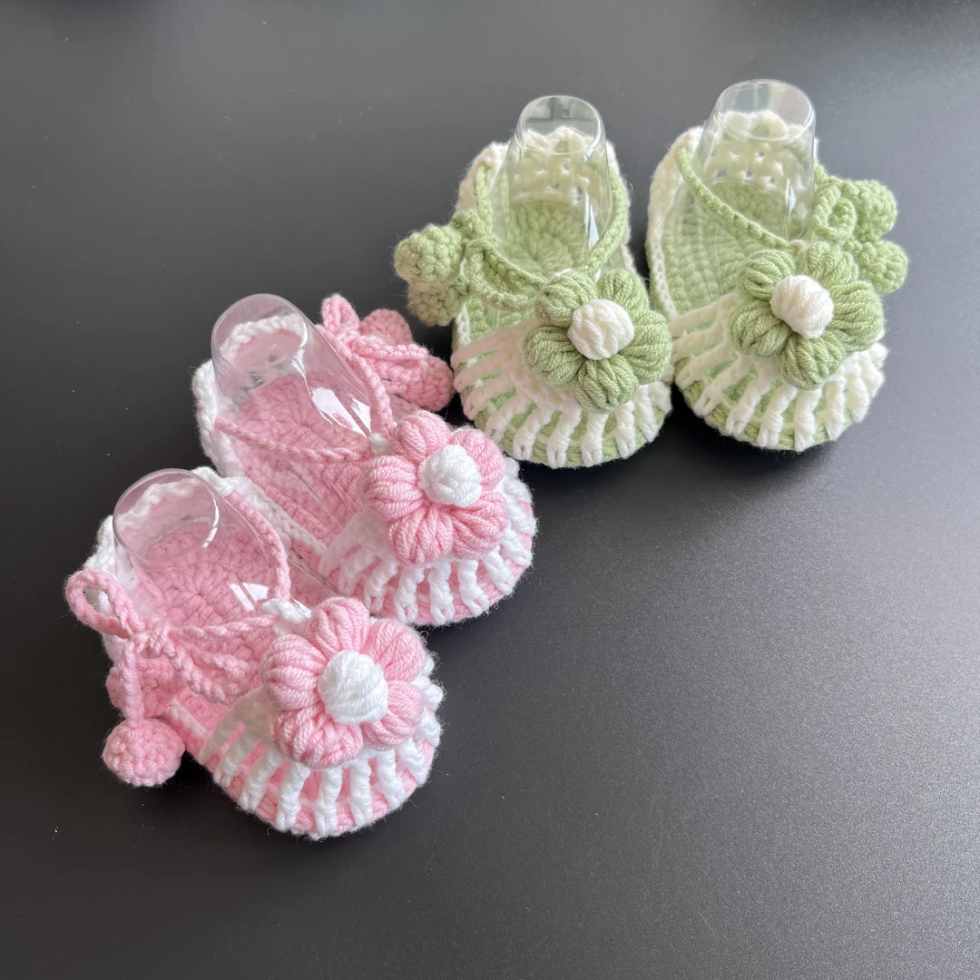 手工婴儿鞋diy材料包新生儿毛线鞋钩针编织花朵镂空凉鞋孕妇解闷