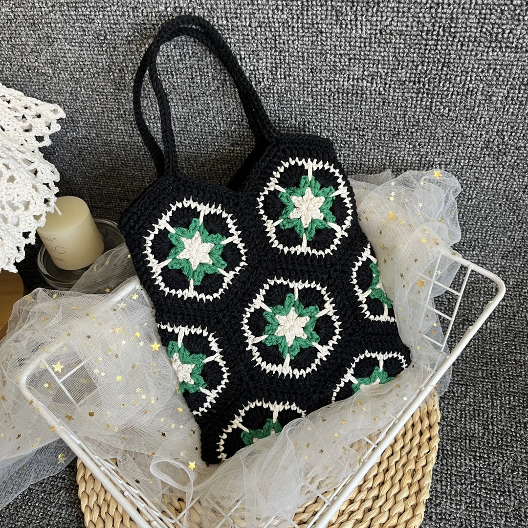 钩针毛线编织森系拼花手提包手工自制手机包diy送女友礼物材料包