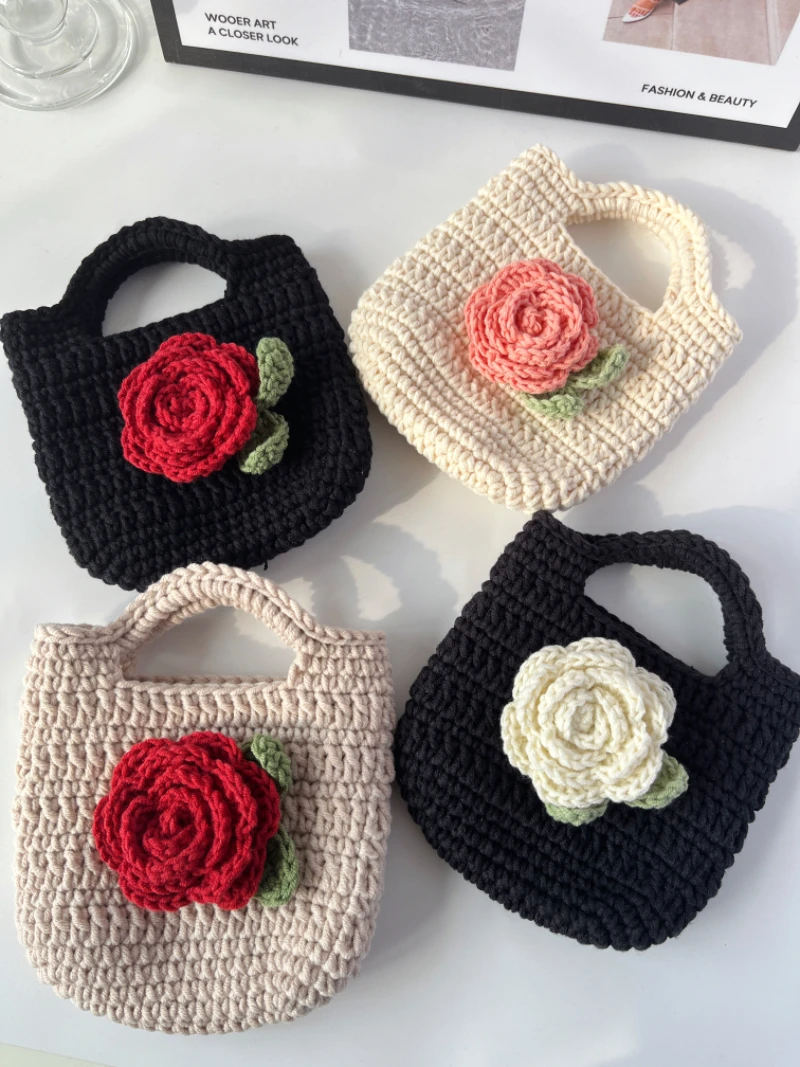 钩针毛线编织手工制作山茶花迷你卡包材料包