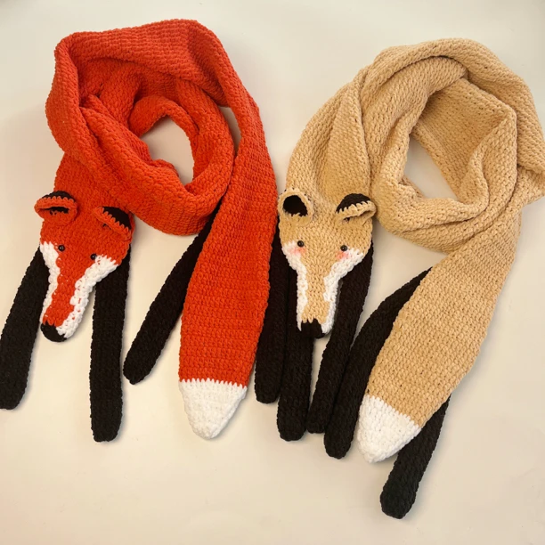 钩针毛线编织狐狸围巾手工自制diy成人宝宝围脖