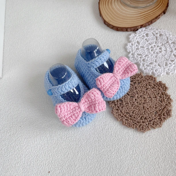 宝贝琳编织diy婴儿鞋子钩针毛线鞋编织鞋蝴蝶结新生儿宝宝鞋材料