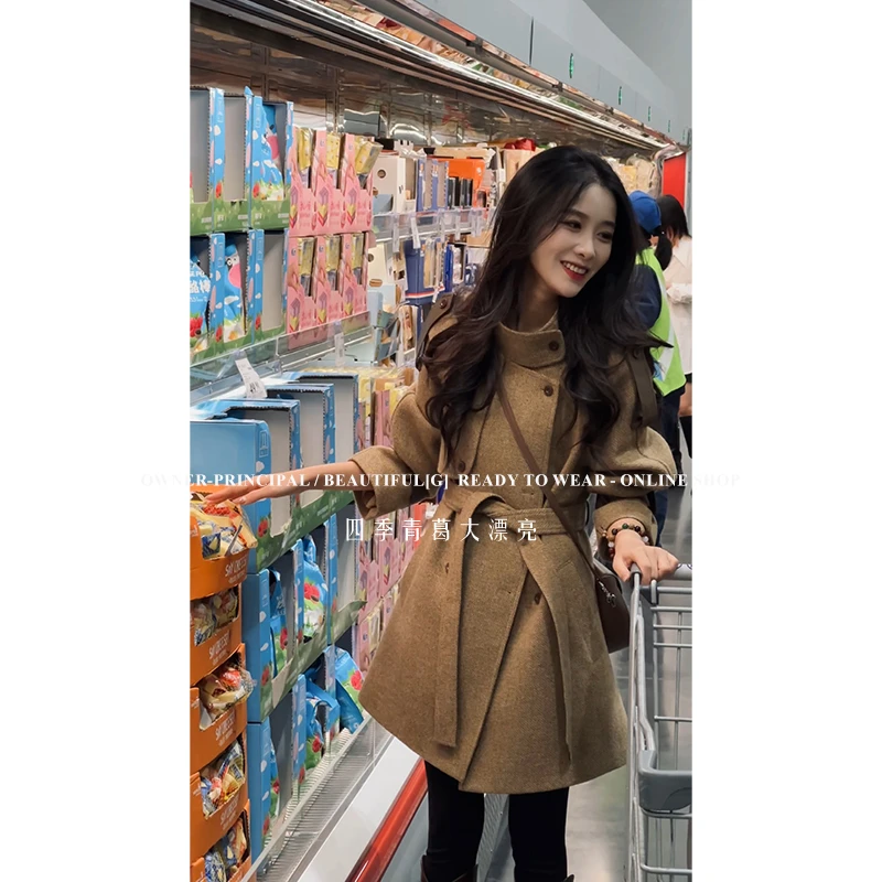 【大漂亮自制】2024新款双排扣韩版短款大衣外套 WL6DY092