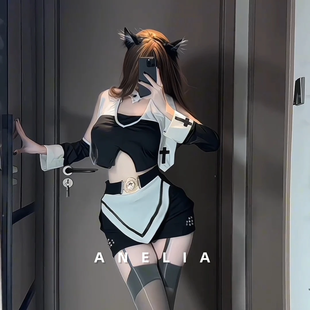 ANELIA初愿侍女角色扮演制服cos纯欲修女黑色套装万圣节性感睡衣
