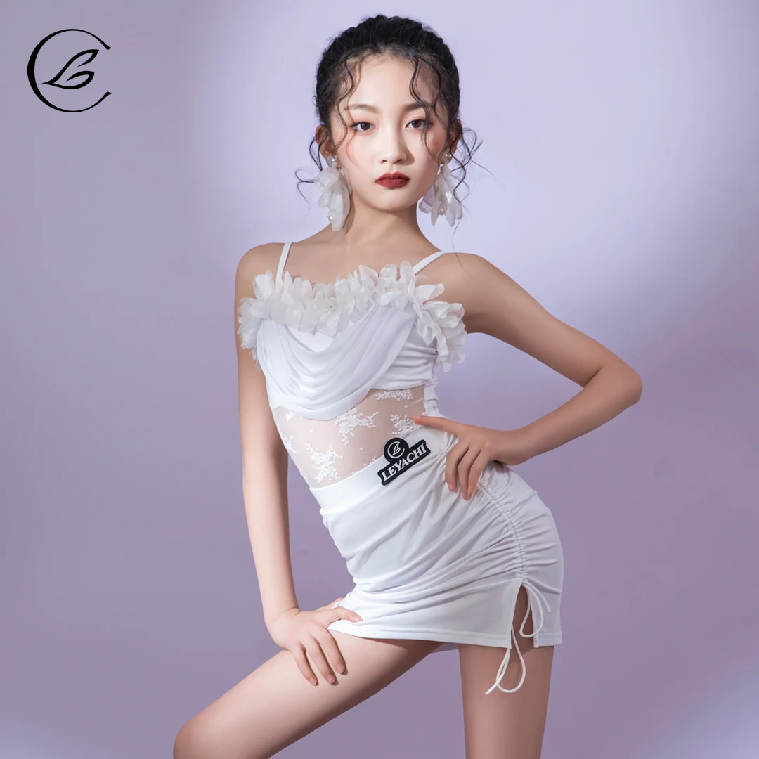 乐雅池乐雅池2023春夏新款拉丁舞服装儿童女练功服女童舞蹈服白色
