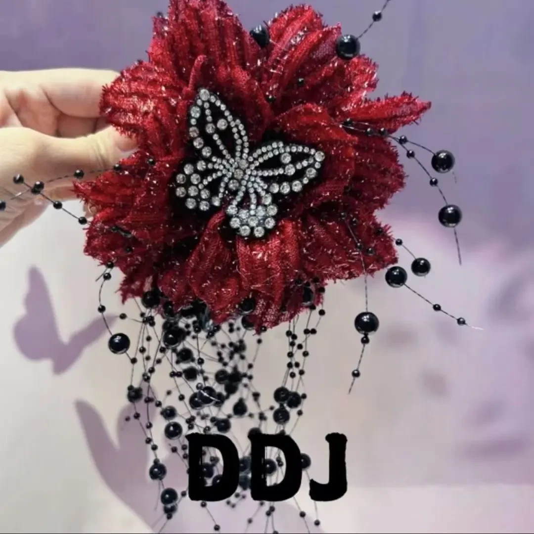 花吻蝶原创设计百搭气质亮丝花朵蝴蝶流苏抓夹头花头饰礼品套组xs