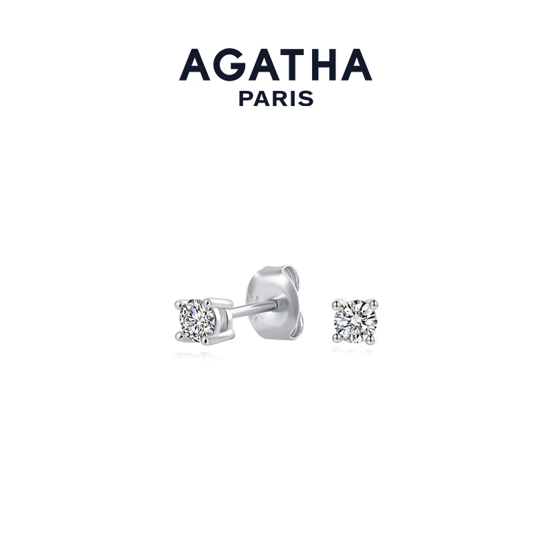 AGATHA 925银合成锆石耳饰 简约气质百搭人鱼之泪恋夏风璀璨耳钉D