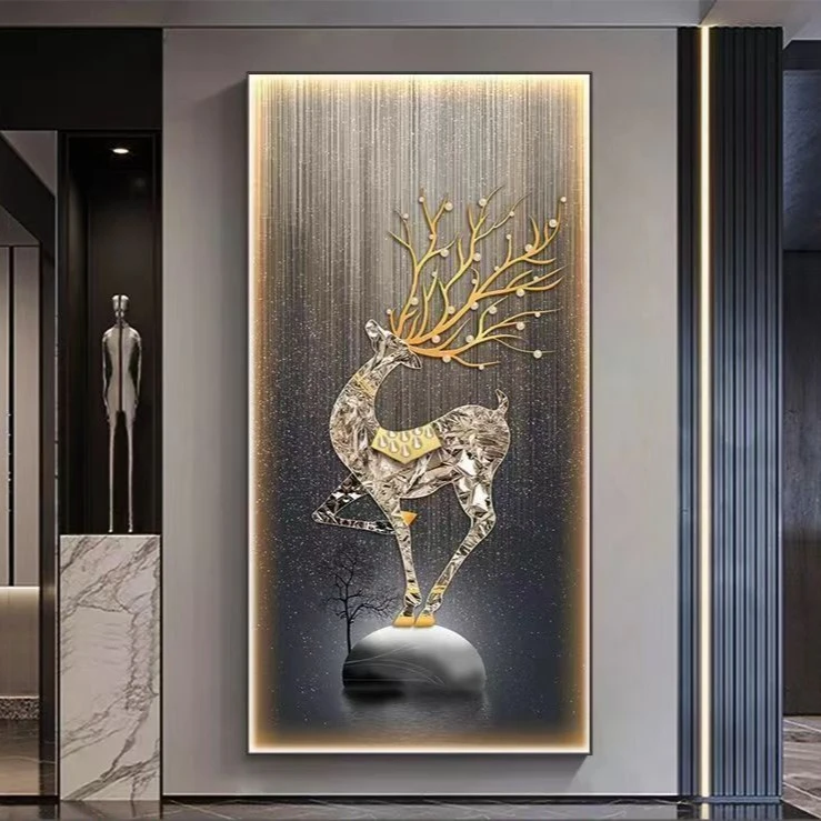 入户玄关装饰画竖版现代轻奢走廊过道挂画高档抽象客厅壁画镶钻