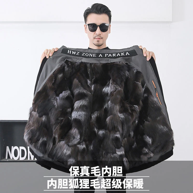 雷锋商务常规款狐狸毛男装短款派克服外套休闲户外加厚男士连帽