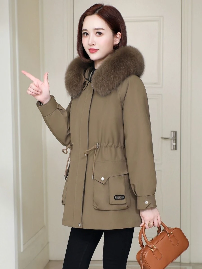 【温香玉】新款狐狸毛领女款气质兔毛内胆派克服轻奢皮草大码短款