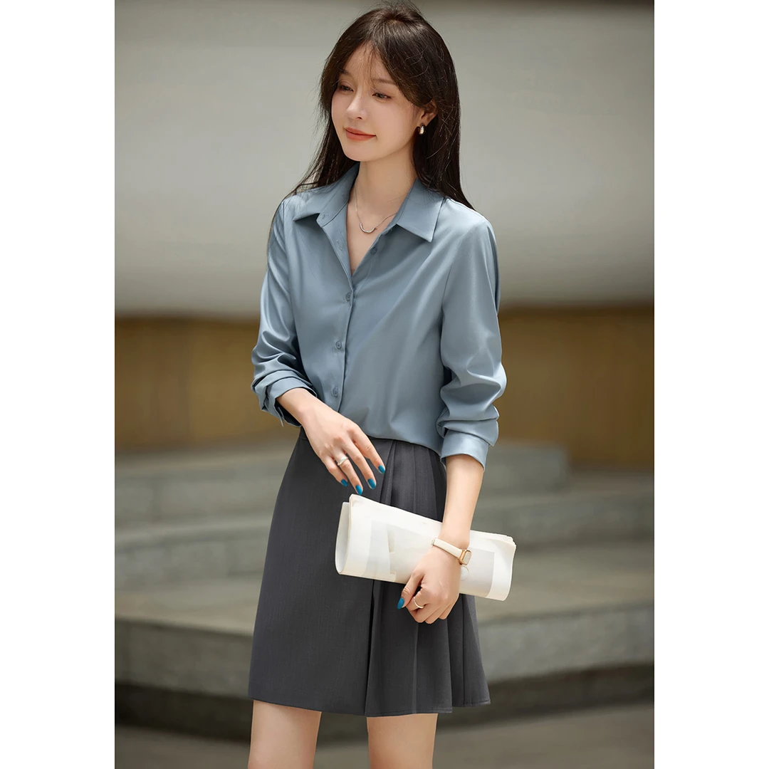 沫晗依美百褶裙套装2025秋季通勤衬衫设计感半裙气质两件套女0424