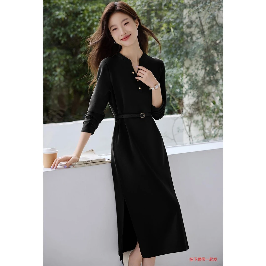 沫晗依美【缪斯】2025春季知性优雅感显瘦百搭气质小立领连衣裙