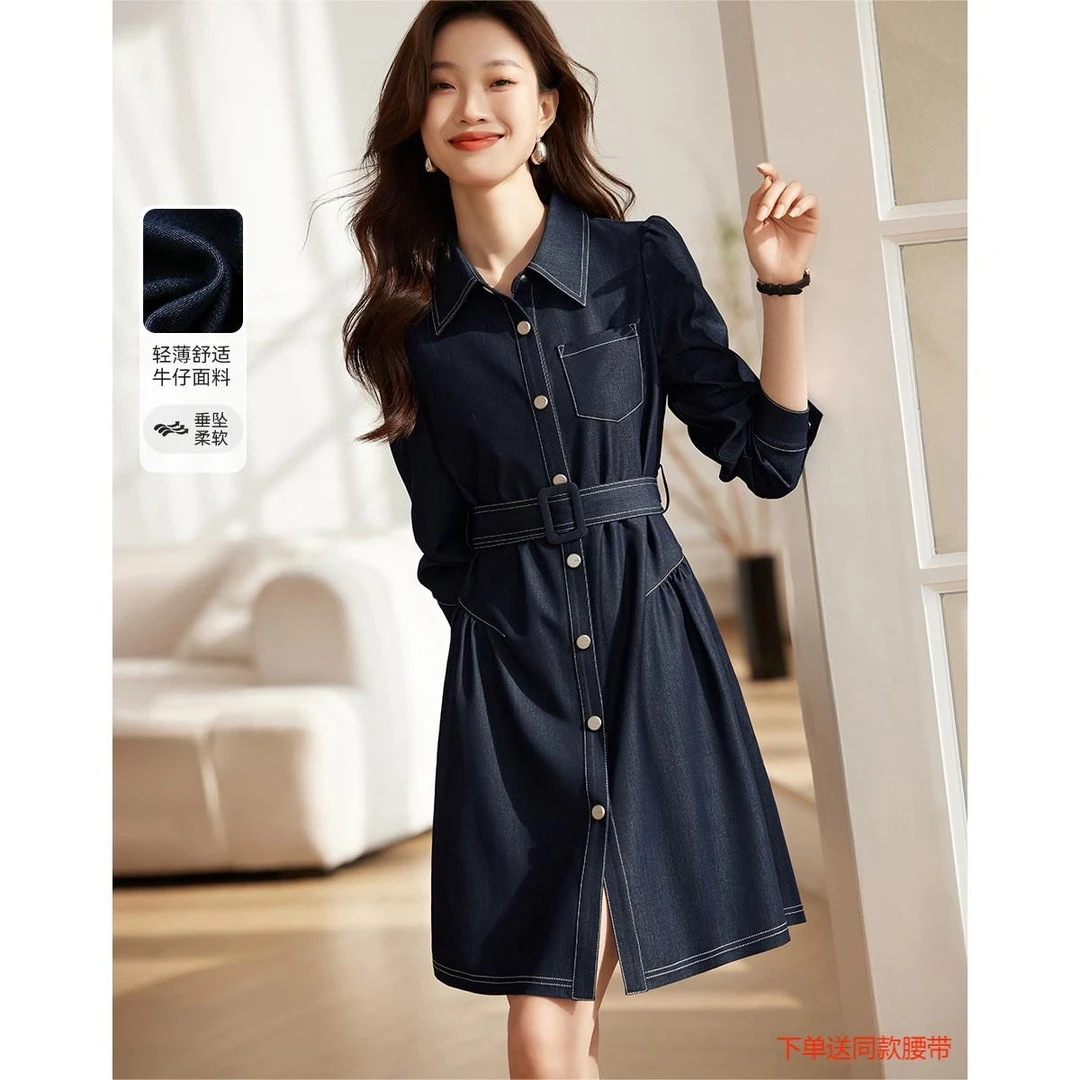 沫晗依美2025春气质翻领衬衫连衣裙