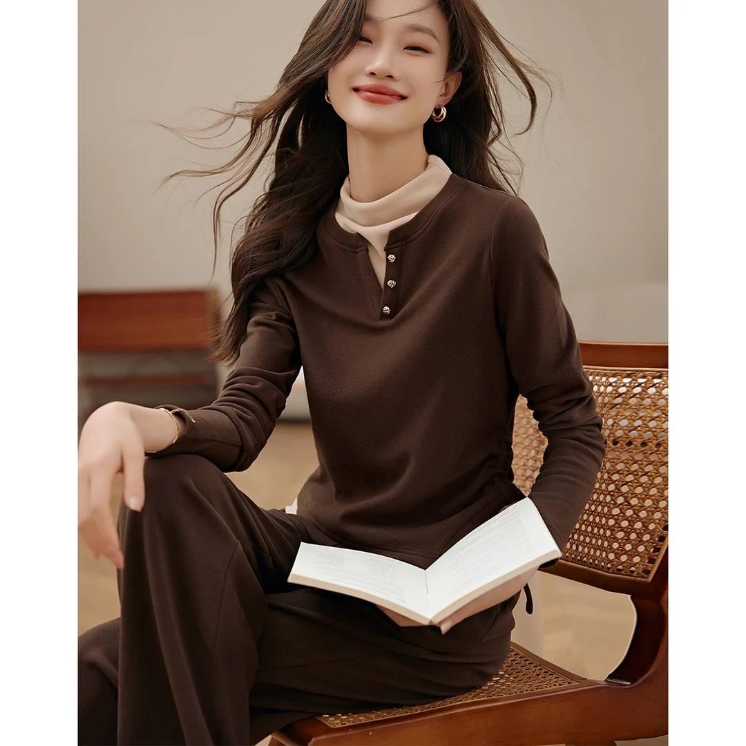 沫晗依美针织女套装2024冬季休闲设计感气质假两件显瘦两件套套装