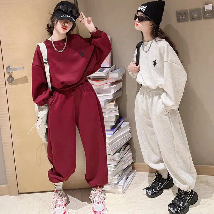 女童卫衣套装春秋装2024新款网红洋气中大儿童宽松春季韩版两件套