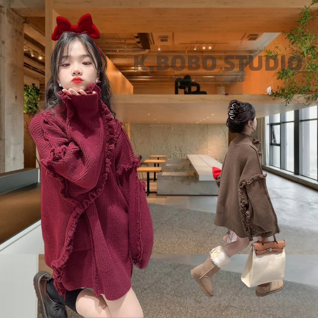 女童韩版流苏毛衣裙中大童时尚女宝冬季新款中长款儿童洋气毛衣潮