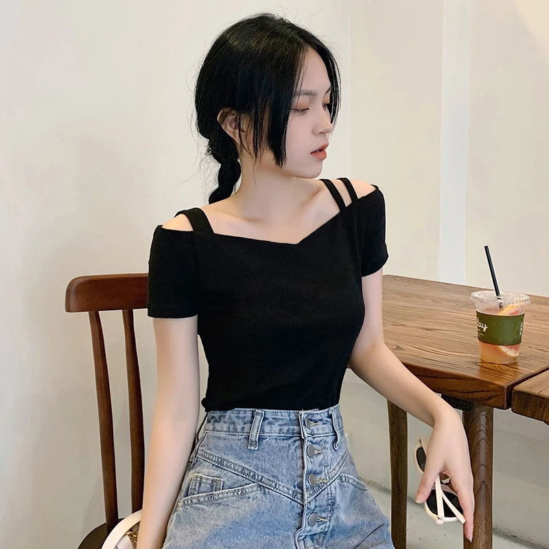 白色v领宽松短袖女士t恤2025新款小众气质上衣女生韩系洋气衣服女