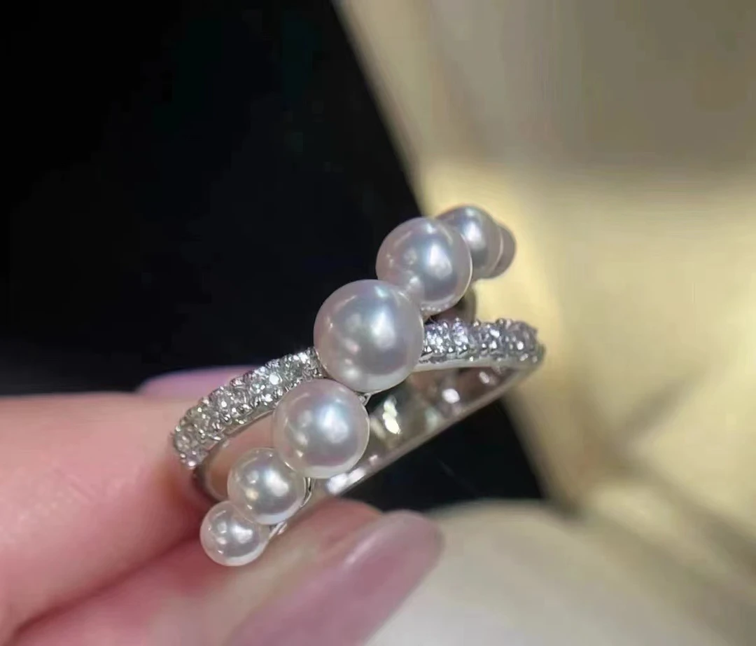 3.5-5mm 极光正圆天花板淡水baby珠 S925银可调节珍珠戒指百搭