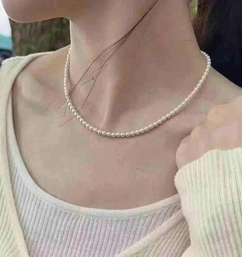 18K金镶嵌3-4天然淡水强光小米珍珠项链baby珍珠百搭锁骨颈链