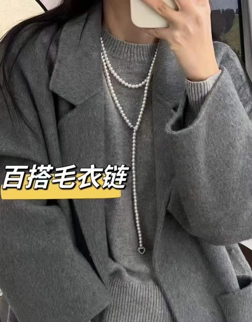 淡水珍珠项链秋冬毛衣链长款配旗袍双层多层送妈妈时尚