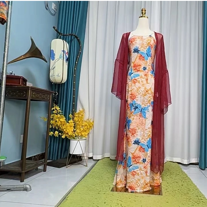 春秋款鱼尾裙吊带红色外搭套装编码68