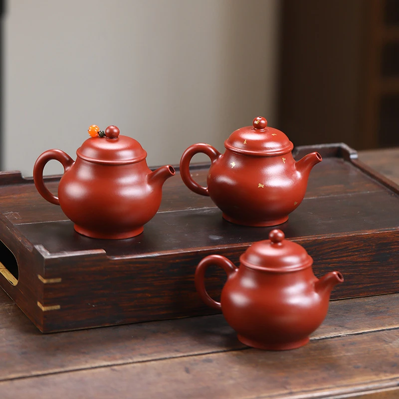 悟茶阁 紫砂壶 宜兴原矿朱泥潘壶170ml功夫茶具礼品家用泡茶壶