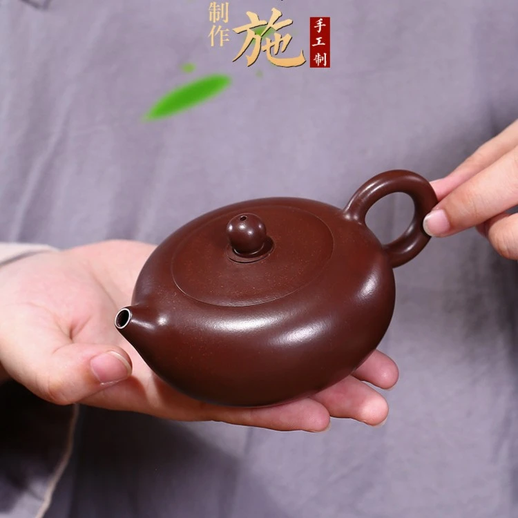 宜兴紫砂壶 原矿紫朱泥扁西施茶壶茶具礼品 家用泡茶壶180cc