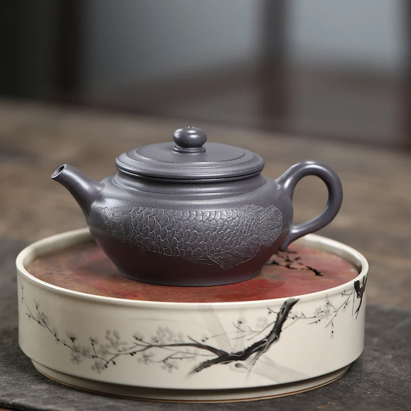 悟茶阁 宜兴紫砂壶 手工原矿天青泥鱼乐壶创意中式紫砂壶