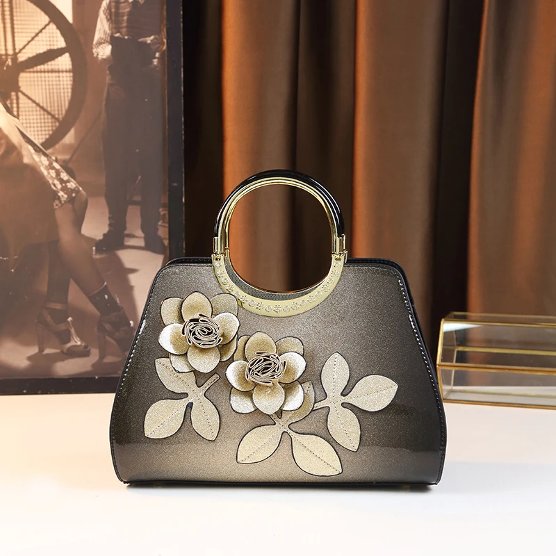 渐变花朵金色女士手提包大气轻奢单肩斜挎包7649 32-22-13cm